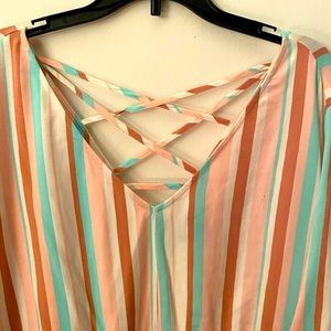 Torrid Multicolored Top bell sleeves crisscross back